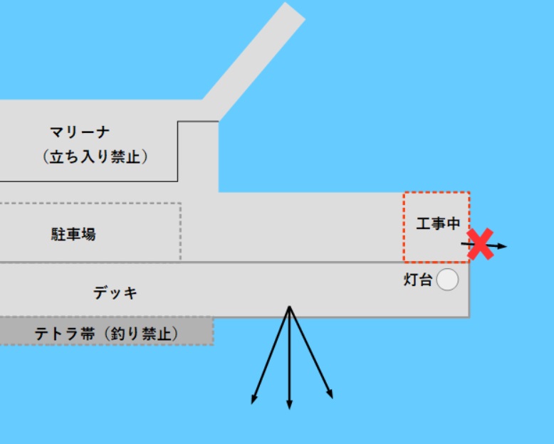 藤沢市湘南海岸の相模湾に突き出た江ノ島(江の島)湘南大堤防の外海側でカワハギを狙う