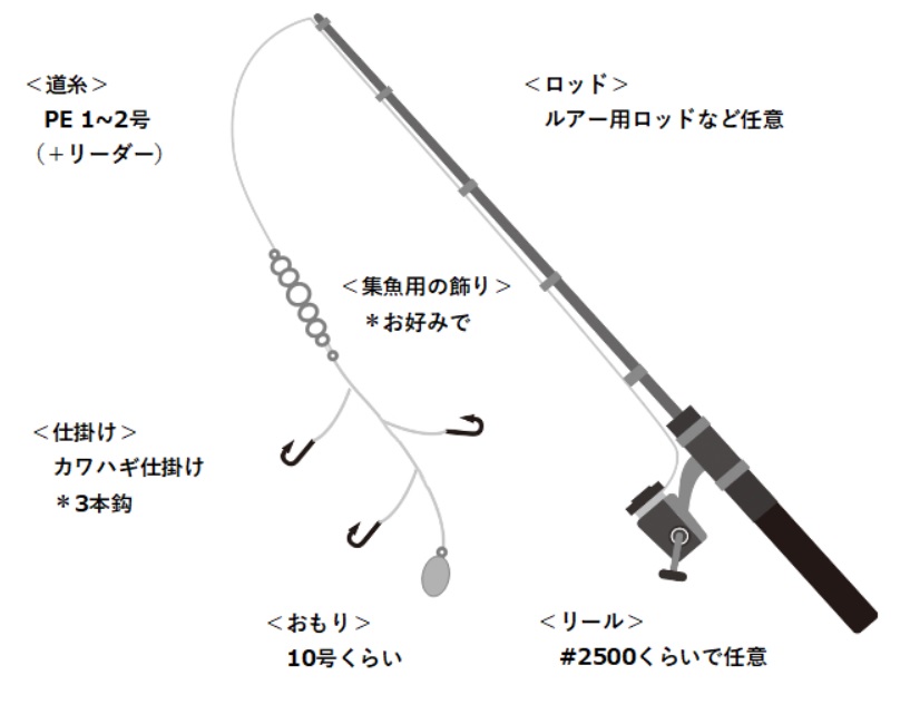 投げカワハギの一般的な仕掛けは繊細なあたりが取りやすい胴付き仕掛け